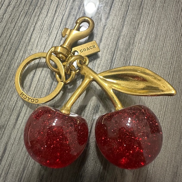 Coach Accessories - Coach Gold-Tone Red Glitter Cherry Keychain Charm